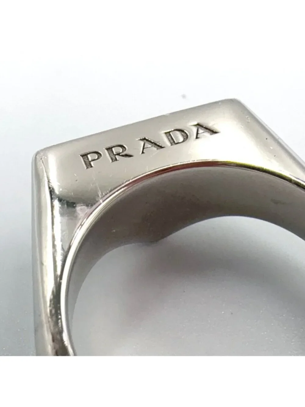 Prada Triangle Logo Pavestone Rhinestone 925 Sterling Silver Clear Ring